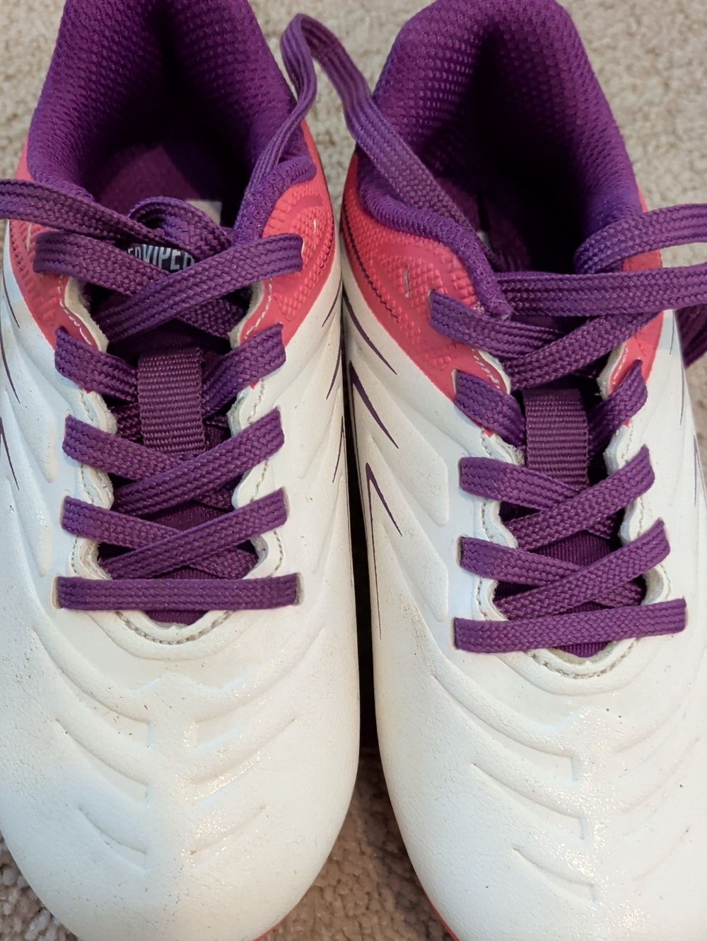 Kids White and Purple Cleats Size 10k